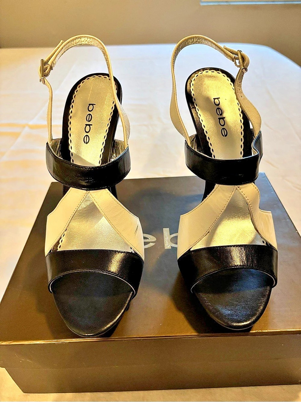 bebe Tammy Color Block Heels Black & white  US 9